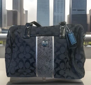 Coach Signature Stripe Python Carryall Handbag Black H1380-F24884(no Neck Belt) - Picture 1 of 7
