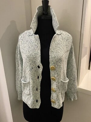 HWR Monogram Anthropologie Blue White Button Up Long Sleeve Sweater  - Image 1 of 4