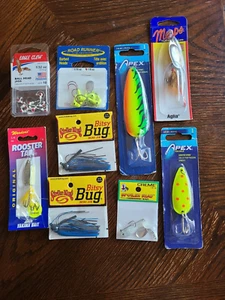 New Mixed Lot of Fishing Lures Bait Meeps Apex Creme Road Runner Strike King 9ct - Picture 1 of 6