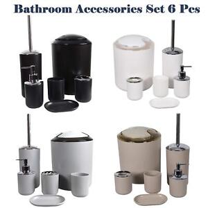 Bathroom Accessories Set 6 pc Bin Soap Dispenser Tumbler Toothbrush Toilet Brush