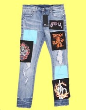 GFTD LOS ANGELES MEN'S SKINNY Distressed Stretch JEANS Style SAGE DK SIZE 42