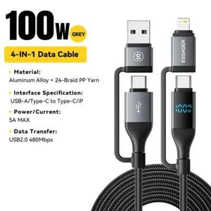 Essager 4 In 1 USB Cable Type C 100W PD Fast Charging Wire For iPhone 16 Macbook - Picture 1 of 8