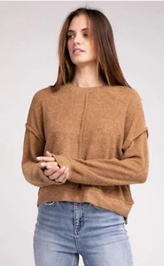 Belle Du Jour Damen Kuschelig Einfarbig Langarm Crop Yoga Top Braun XXL - Bild 1 von 6