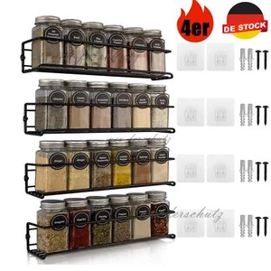 4x Gewürzregal Gewürzhalter Küchenregal Ohne Bohren Hängend Wand Schwarz Metall - Bild 1 von 11