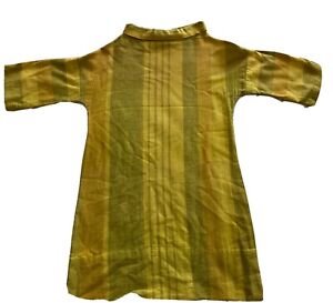 Vintage Yellow Green 1960s Cotton Striped Mock Neck  Tunic Top Small