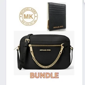 MICHAEL KORS Jet Set Crossbody Bag Black Gold Chain & Matching Wallet Card Case - Bild 1 von 12