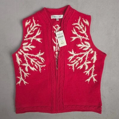 Chaleco Coldwater Creek Copo de Nieve Sin Mangas Tejido Cremallera Completa Vacaciones Rojo Pequeño Foto 1 de 4