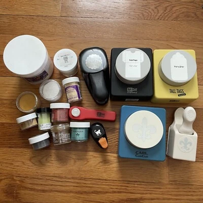 Lot of 18 Paper Craft Punches & Embossing Powder Diamond Dust McGill Carla - Image 1 of 4
