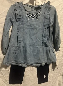 2 Piece Set Girls 3T US Polo Set Shirt And Pants - Picture 1 of 13