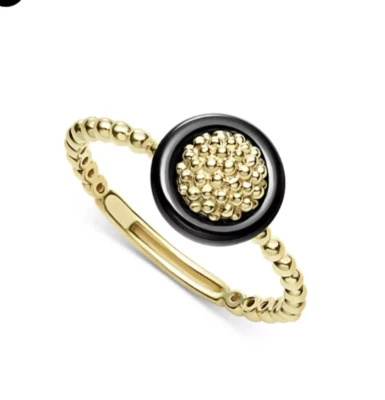 Lagos Black Ceramic 18K Yellow Gold Meridian Ring - Image 1 of 4