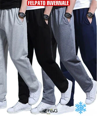 PANTALONE UOMO FELPATO DIRITTO CASUAL CASA TUTA SPORTIVA FITNESS LAVORO PALESTRA - Immagine 1 di 4