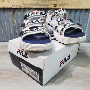 Women Fila Disruptor Sandal Shoes 5SM00034-125 White Navy Red Size 9 - Picture 1 of 11