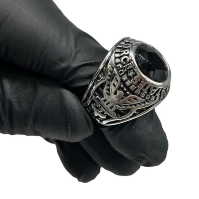 Anillo Hombre Piedra Ovalados Negro Ónix Áspero de Acero Inoxidable Águila M.16 - Imagen 1 de 4