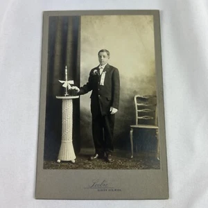 Boy First Communion Portrait Antique Photograph Cabinet Card Bible Candle - Picture 1 of 2