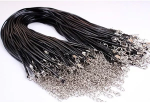 1-20pcs Wholesale Black Leather Wax Rope Cord Necklace Chain DIY Bracelet String - Picture 1 of 11