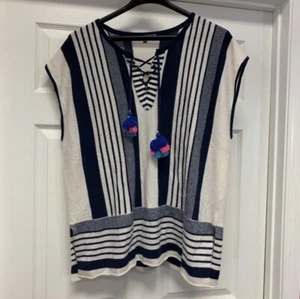 Calypso St. Barth Cashmere Striped Tassel Tunic Sweater sz 1X - Picture 1 of 5