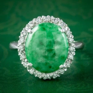 VINTAGE JADE DIAMOND CLUSTER RING 7CT JADE - Picture 1 of 8