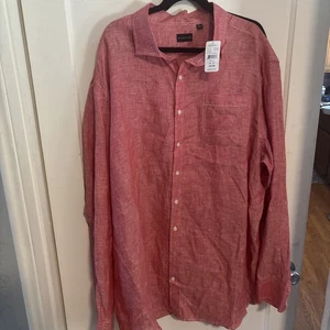 Rochester Big & Tall Size 2XLT Button Down 100% Linen Shirt Pink New With Tags - Picture 1 of 9