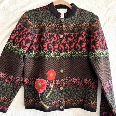 Vintage Susan Bristol Cardigan M Brown Colorful Floral 3D Grannycore - Image 1 of 4