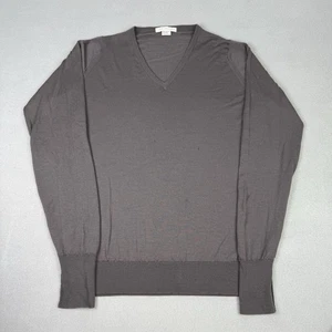 John Smedley Jumper Mens Medium Brown V-Neck Merino Wool Pullover England Made - Picture 1 of 14
