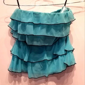 2b Bebe Turquoise Blue Strapless Layered Tiered Blouse Size XS - Picture 1 of 10