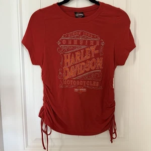 Harley Davidson Short Sleeve Side Tie Graphic Tee Shirt Orange Women’s Large - Picture 1 of 6