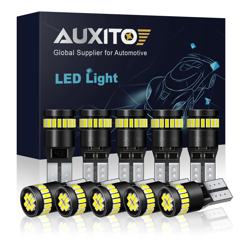 T10 10pcs AUXITO 168 W5W 194 White LED Plate License Side Marker Light Bulb Set