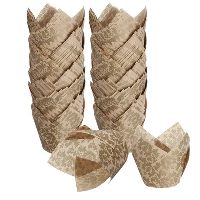 150stk Tulpen-Backförmchen Cupcake-Muffins-Papierförmchen Wrapper (Blume, Braun) - Bild 1 von 4
