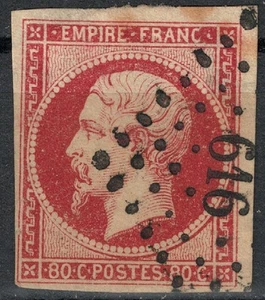 FRANCIA 1853-60 Effigie di Napoleone III, 80c carminio rosa us - Picture 1 of 1