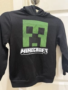 Minecraft Creeper Head Graphic Black Hooded Sweatshirt Size Youth Size 8 Mojang - Picture 1 of 6