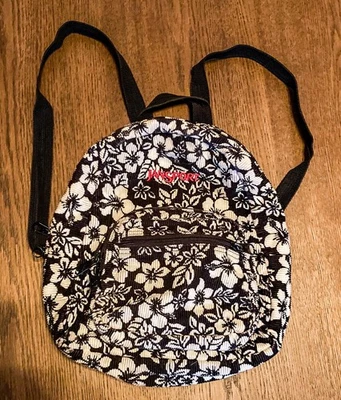 Jansport Mini Backpack Half Pint Corduroy Hawaiian Flowers Black/Cream  90s Y2K Foto 1 de 4