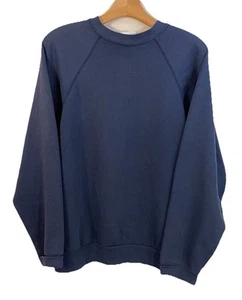 VTG Tultex 50/50 Raglan Crewneck Sweatshirt Large Made in USA Navy Blue Blank - Picture 1 of 5