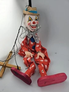 Vintage mexikanische Clown Marionette Puppe handbemalt Kopf rot gepunktet Kostüm - Bild 1 von 8