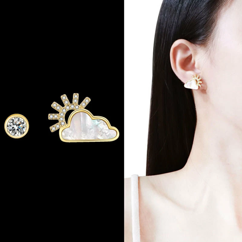LAB SUN AND CLOUD STUD WHITE SAPPHIRE 14K GOLD PLATED EARRINGS - New With Tag - Image 1 of 1