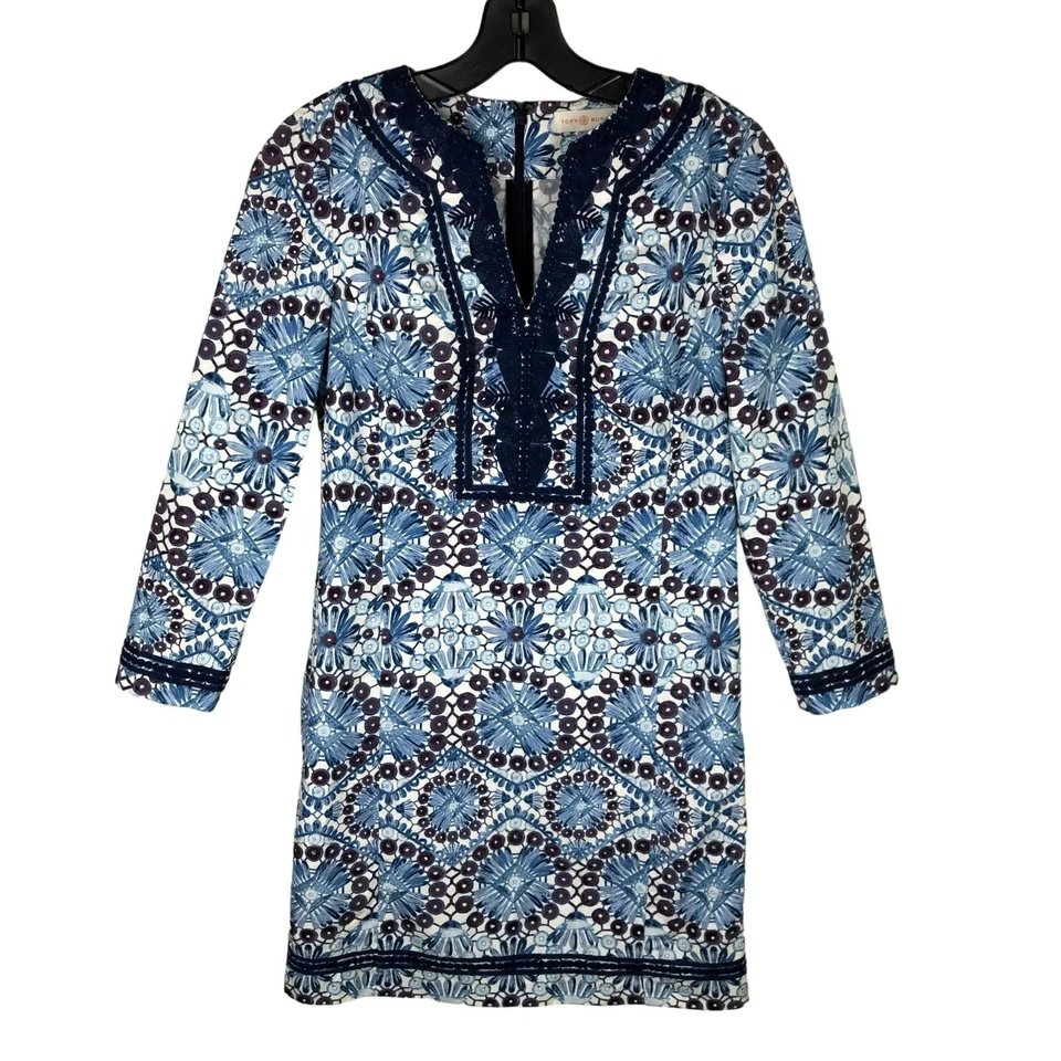Vestido recto de algodón floral azul Tory Burch, talla 0 Foto 1 de 4