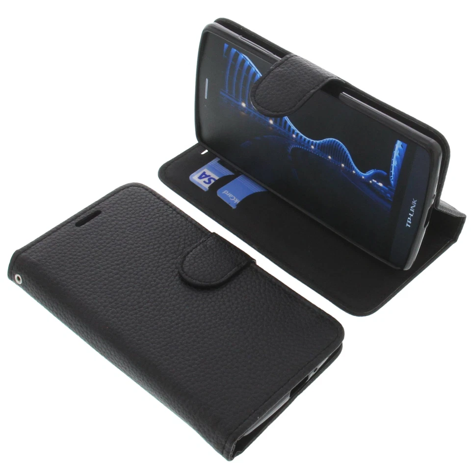 Tasche für TP-Link Neffos C5 Book-Style Schutz Hülle Handytasche Buch Schwarz - Bild 1 von 4