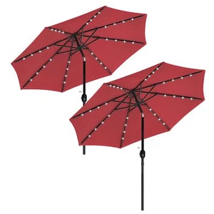 2 Pack 9ft Solar Umbrella 32 LED Lighted Umbrella for Garden Backyard Pool Red - Picture 1 of 8
