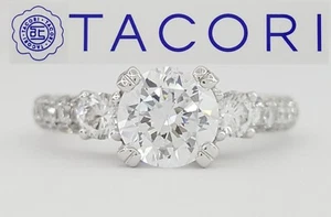 0.80 ct TACORI 18k White 3-Stone Round Cut Semi-Mount Engagement Ring Rtl $4,440 - Picture 1 of 9