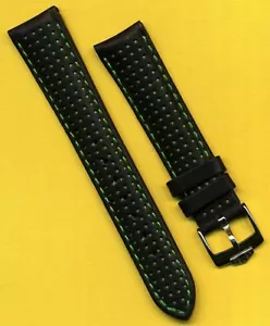 Cinturino in pelle traforata Rally nero punto verde, fibbia 18 mm e pre TAG Heuer - Foto 1 di 5