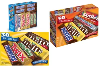 Barras de caramelo de chocolate Mars tamaño completo Twix Snickers Vía Láctea M&M's 30CT favoritas Foto 1 de 4