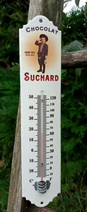 Plaque émaillée thermomètre émaillé Suchard garçon 30 cm émail made in France - Picture 1 of 2