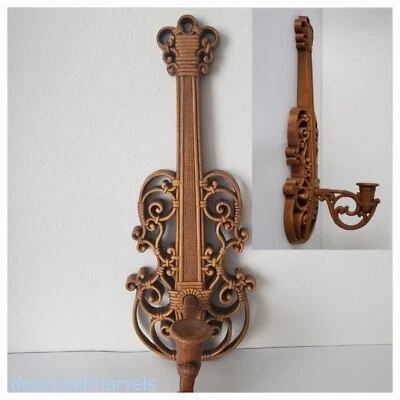 Suporte de vela vintage para violino Homco música sírio pendurado na parede 16" incomum 1979 - Imagem 1 de 4