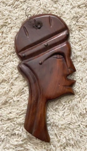 "Colgante de pared tallado tribal perfil africano de madera vintage 12"" 8B" - Imagen 1 de 3