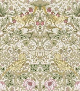 William Morris Vintage Peel &Stick Wallpaper Beige Strawberry&Bird Contact Paper - Picture 1 of 11