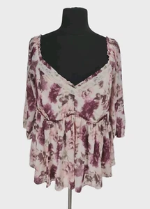 Torrid Women Plus 3X Babydoll Crinkle Chiffon Blouson Dusty Rose Floral Top 160P - Picture 1 of 7