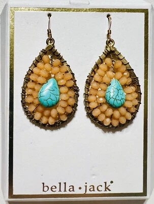 New BELLA JACK Dangle Beaded Turquoise Earrings 14kt Gold Filled Posts Bohemian - Image 1 of 4