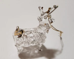 Spun Glass Clear And Golden Tone Reindeer Ornament Christmas Tree - Picture 1 of 6