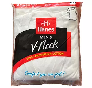 Vintage 1997 Hanes 3 Pack Mens Medium V-Neck White Undershirt T-Shirt Cotton New - Picture 1 of 2