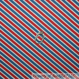 BonEful Fabric FQ Cotton Quilt White Red Blue STRIPE Bias American Patriotic USA - Picture 1 of 6