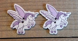2 Einhorn Pegasus Pferd Nähen Knöpfe Basteln Holz 1,25" - Bild 1 von 2